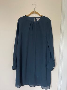 H&M Long Sleeve Shift Dress in Teal Blue